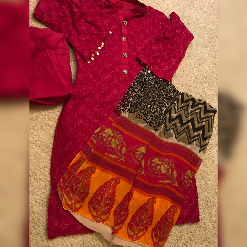 3 piece embroidered chiffon with printed dopatta